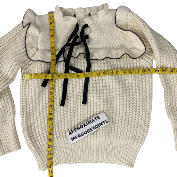 Sweater Womens Large Cable Knit Ruffle Preppy Cottage Peasant Feminine Cozy - Picture 7 of 15